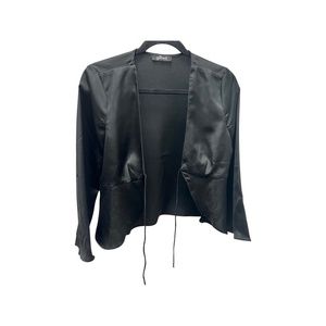 BLACK SATIN TIE LONG SLEEVE TOP